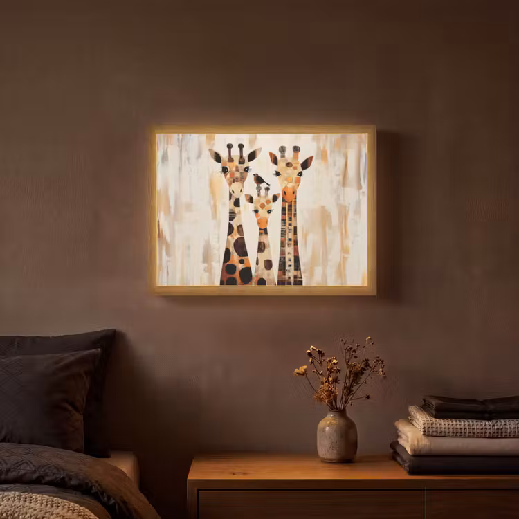 Giraffen - Cartoon - Crème Light Box met batterij (Wandlamp) middel -sfeer4