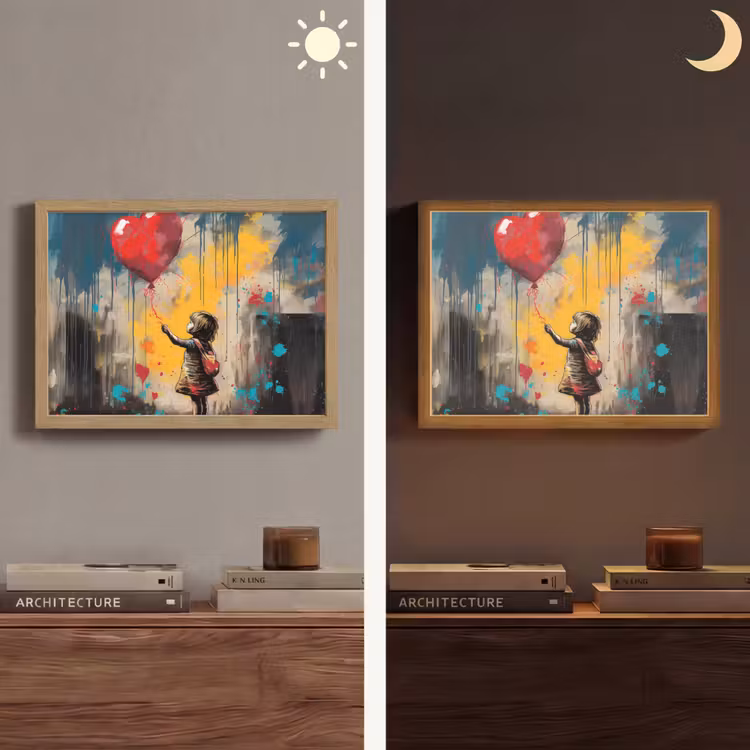 Meisje - Ballon - Hart - Graffiti Light Box met batterij (Wandlamp) middel -sfeer3