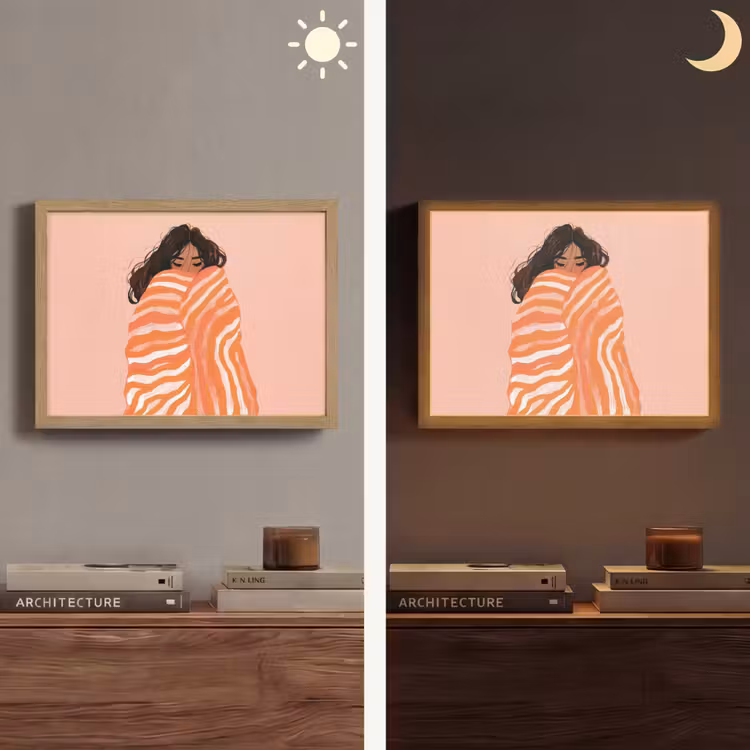 Meisje - Deken - Gestreept - Oranje Light Box met batterij (Wandlamp) middel -sfeer3