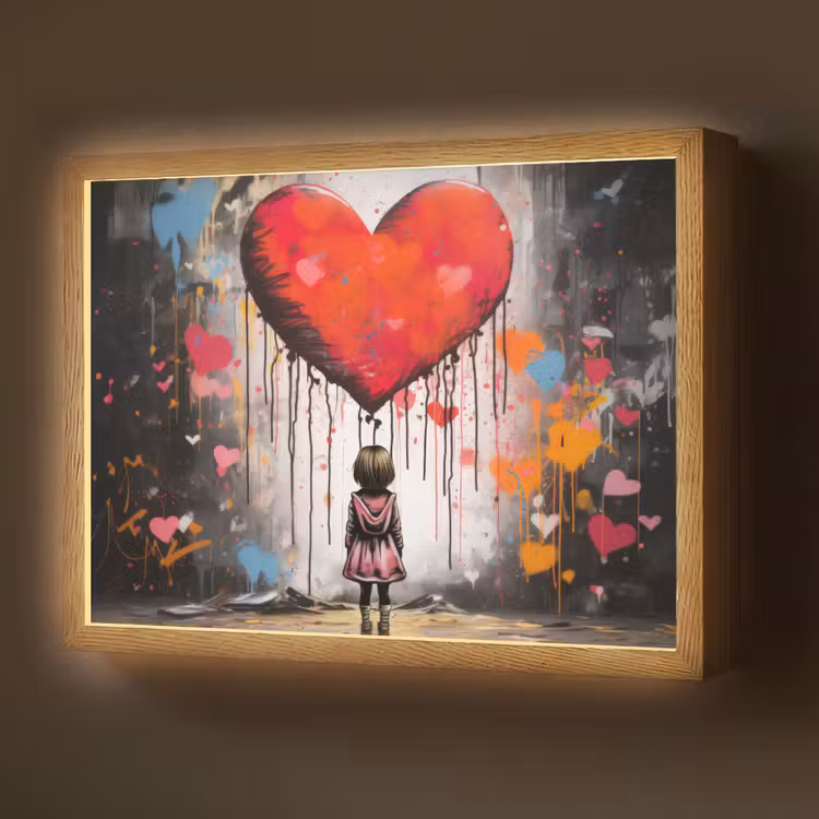 Meisje - Hart - Graffiti - Kunst - Kleuren - Rood Light Box met batterij (Wandlamp) middel -z3d_website
