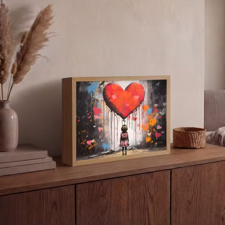 Meisje - Hart - Graffiti - Kunst - Kleuren - Rood Light Box met batterij (Wandlamp) middel -sfeer2
