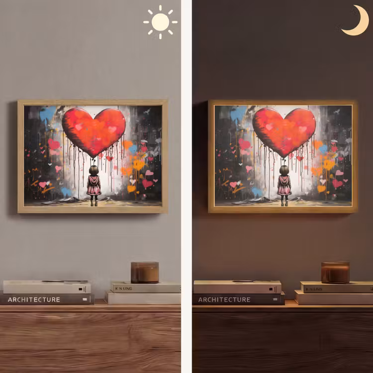 Meisje - Hart - Graffiti - Kunst - Kleuren - Rood Light Box met batterij (Wandlamp) middel -sfeer3