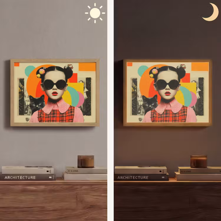 Meisje - Zonnebril - Kat - Retro Light Box met batterij (Wandlamp) middel -sfeer3