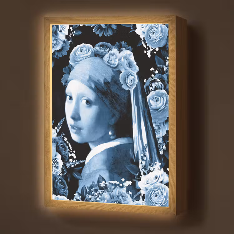 Meisje met de parel - Johannes Vermeer - Delfts blauw Light Box met batterij (Wandlamp) middel -z3d_website
