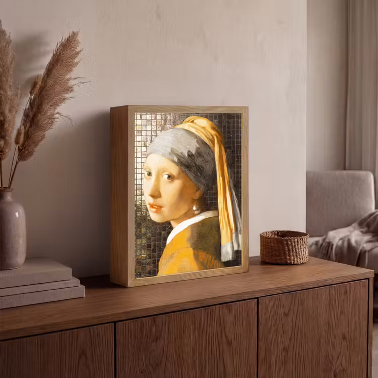 Meisje met de parel - Johannes Vermeer - Mozaïek Light Box met batterij (Wandlamp) middel -sfeer2