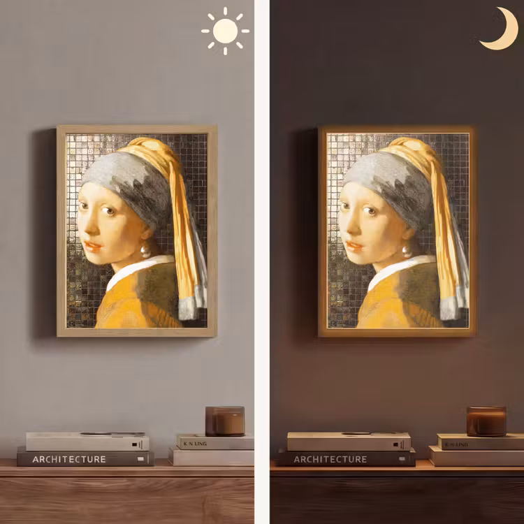 Meisje met de parel - Johannes Vermeer - Mozaïek Light Box met batterij (Wandlamp) middel -sfeer3