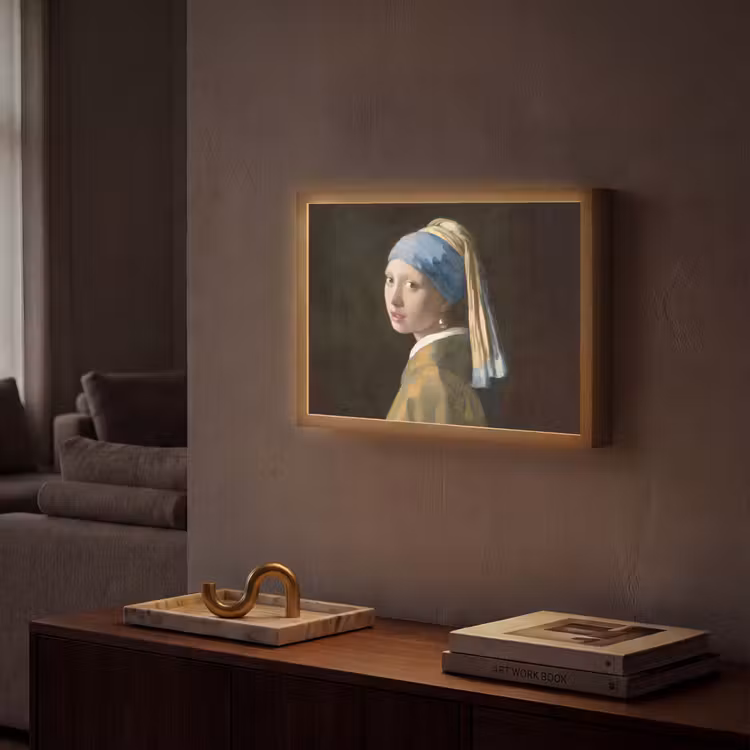 Meisje met de parel - Schilderij - Oude meesters - Vermeer Light Box met batterij (Wandlamp) middel -sfeer1