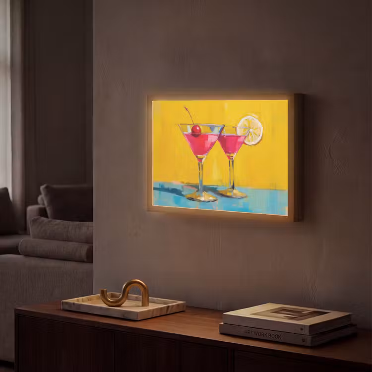 Glazen - Cocktail - Citroen - Kers Light Box met batterij (Wandlamp) middel -sfeer1