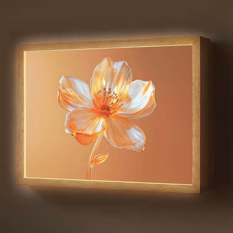 Glazen - Bloem - Oranje Light Box met batterij (Wandlamp) middel -z3d_website