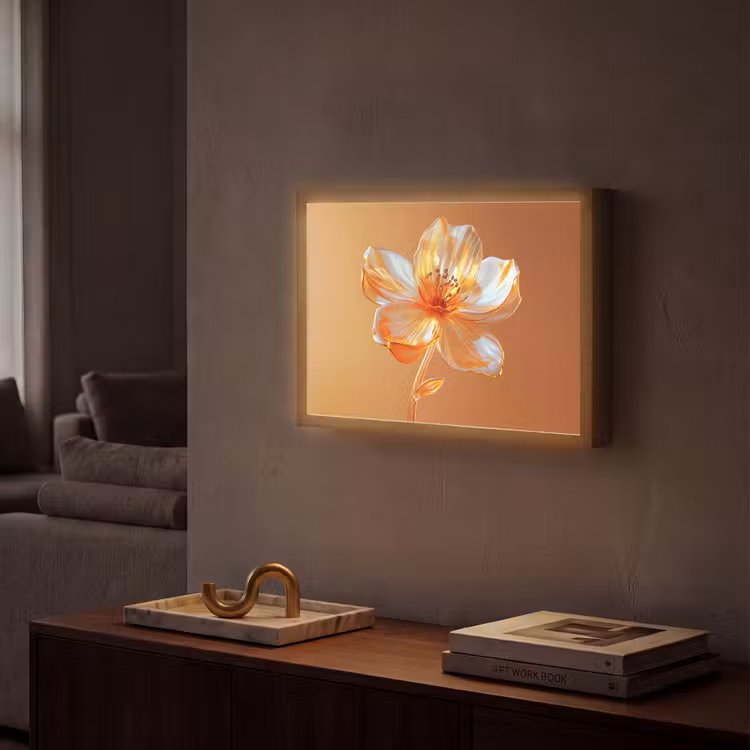 Glazen - Bloem - Oranje Light Box met batterij (Wandlamp) middel -sfeer1