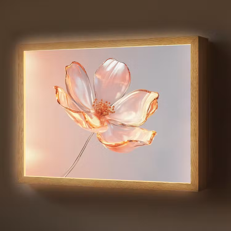 Glazen - Bloem - Roze Light Box met batterij (Wandlamp) middel -z3d_website