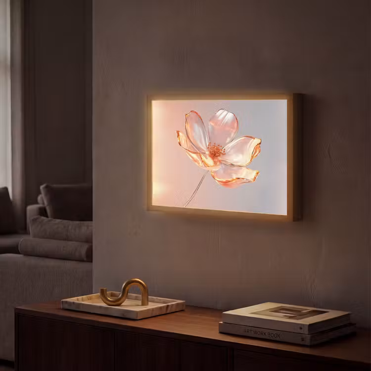 Glazen - Bloem - Roze Light Box met batterij (Wandlamp) middel -sfeer1
