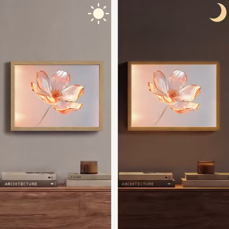 Glazen - Bloem - Roze Light Box met batterij (Wandlamp) middel -sfeer3
