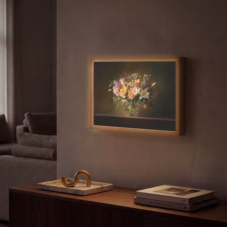 Glazen - Bloemen - Boeket - Kleuren Light Box met batterij (Wandlamp) middel -sfeer1