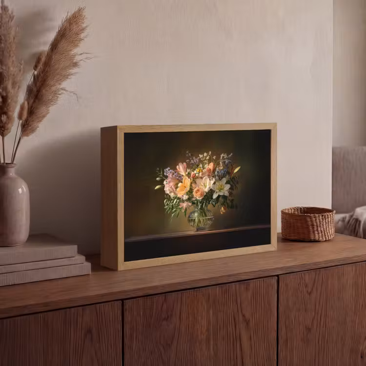 Glazen - Bloemen - Boeket - Kleuren Light Box met batterij (Wandlamp) middel -sfeer2