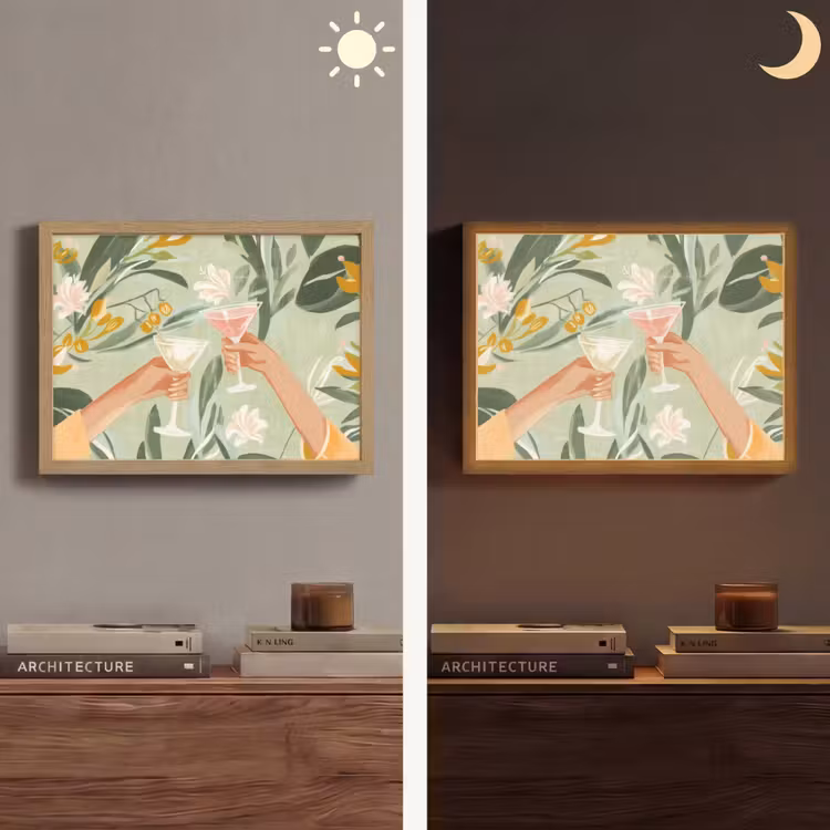 Glazen - Proosten - Bladeren - Groen Light Box met batterij (Wandlamp) middel -sfeer3