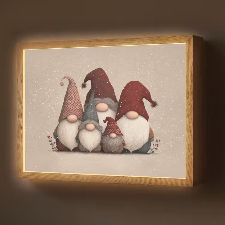 Kabouters - Kerst - Sneeuw - Puntmutsen Light Box met batterij (Wandlamp) middel -z3d_website