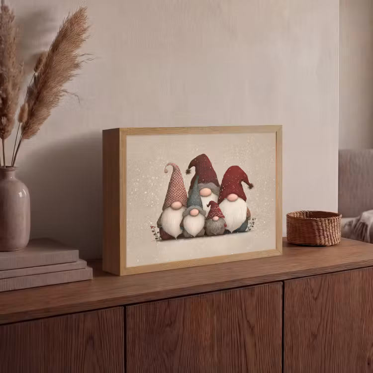 Kabouters - Kerst - Sneeuw - Puntmutsen Light Box met batterij (Wandlamp) middel -sfeer2