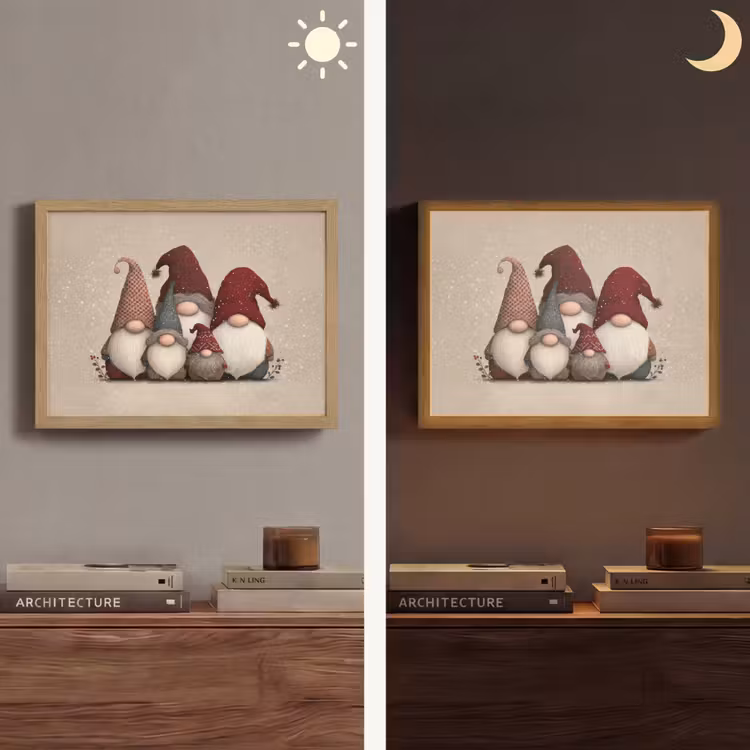 Kabouters - Kerst - Sneeuw - Puntmutsen Light Box met batterij (Wandlamp) middel -sfeer3