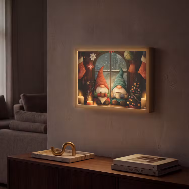Gnooms - Kerst - Raam - Kleurrijk Light Box met batterij (Wandlamp) middel -sfeer1