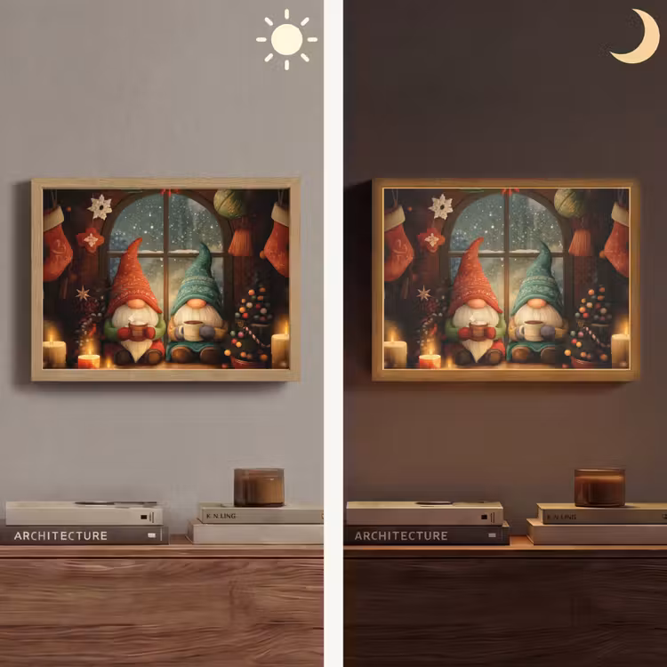Gnooms - Kerst - Raam - Kleurrijk Light Box met batterij (Wandlamp) middel -sfeer3