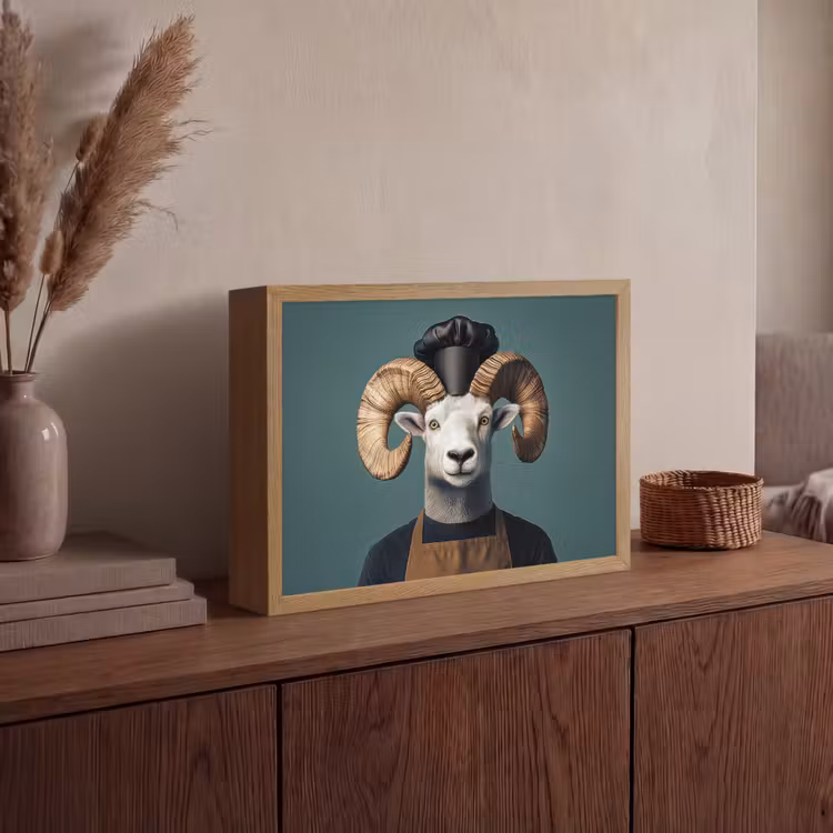 Geit - Hoorns - Kokskleding Light Box met batterij (Wandlamp) middel -sfeer2