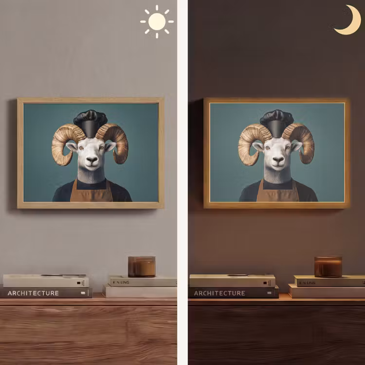 Geit - Hoorns - Kokskleding Light Box met batterij (Wandlamp) middel -sfeer3