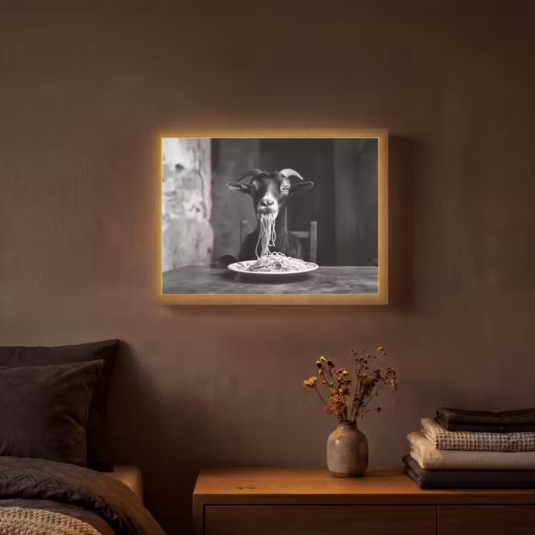 Geit - Bord - Spaghetti - Zwart Wit Light Box met batterij (Wandlamp) middel -sfeer4