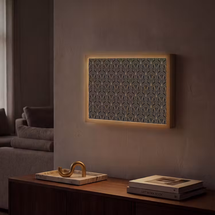 Goud - Zwart - Lijnen Light Box met batterij (Wandlamp) middel 907 -sfeer1