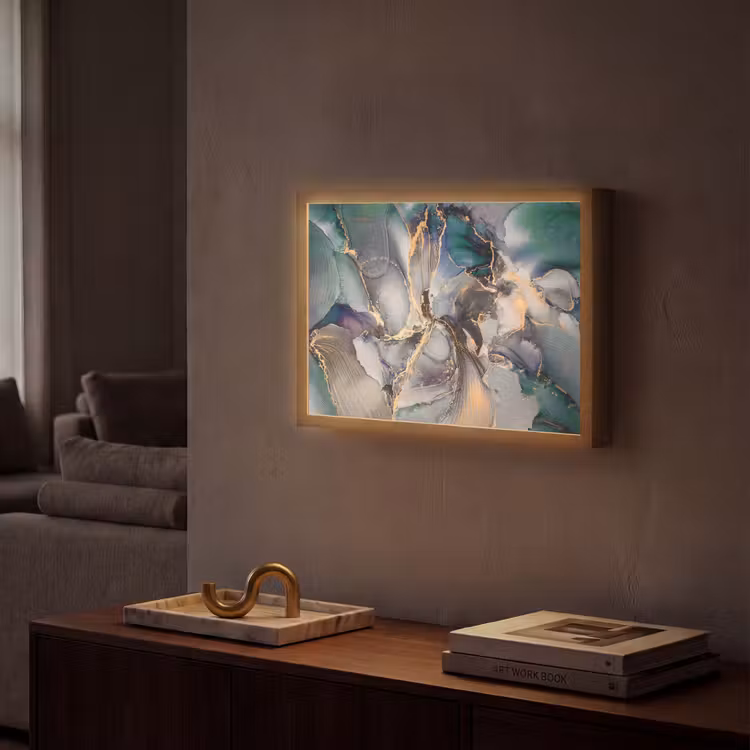 Goud - Blauw - Marmer Light Box met batterij (Wandlamp) middel -sfeer1