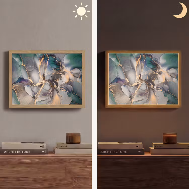Goud - Blauw - Marmer Light Box met batterij (Wandlamp) middel -sfeer3