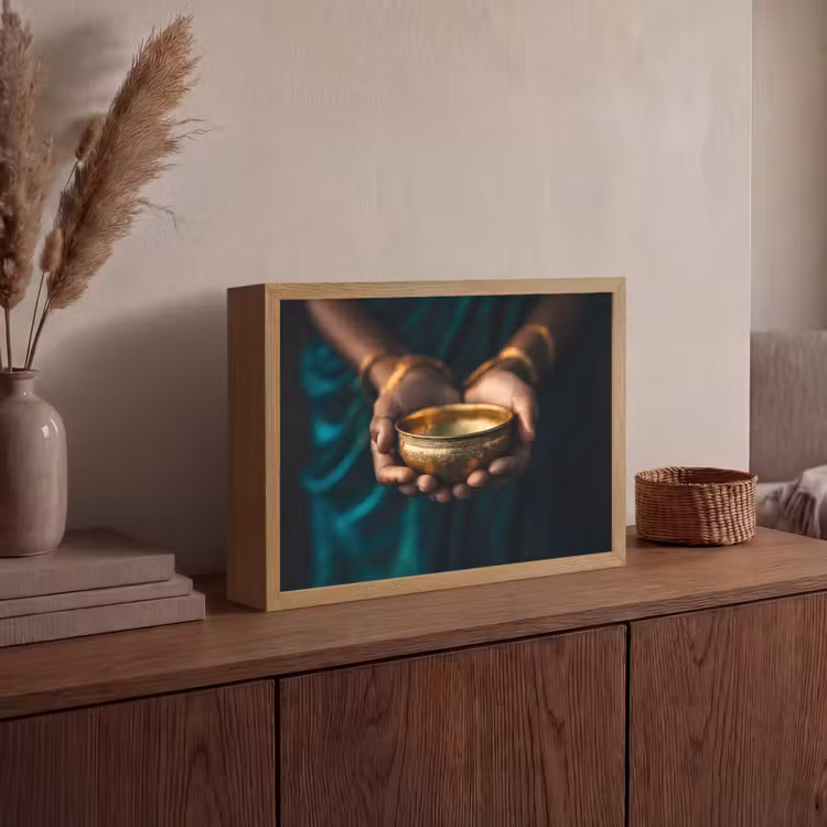 Goud - Kom - Blauw Light Box met batterij (Wandlamp) middel -sfeer2