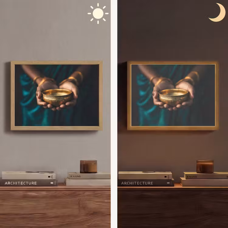 Goud - Kom - Blauw Light Box met batterij (Wandlamp) middel -sfeer3