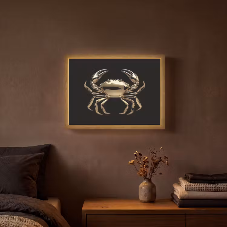 Goud - Krab - Dieren - Zwart Light Box met batterij (Wandlamp) middel -sfeer4