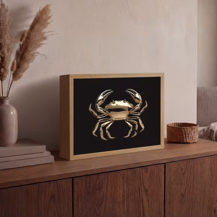 Goud - Krab - Dieren - Zwart Light Box met batterij (Wandlamp) middel -sfeer2