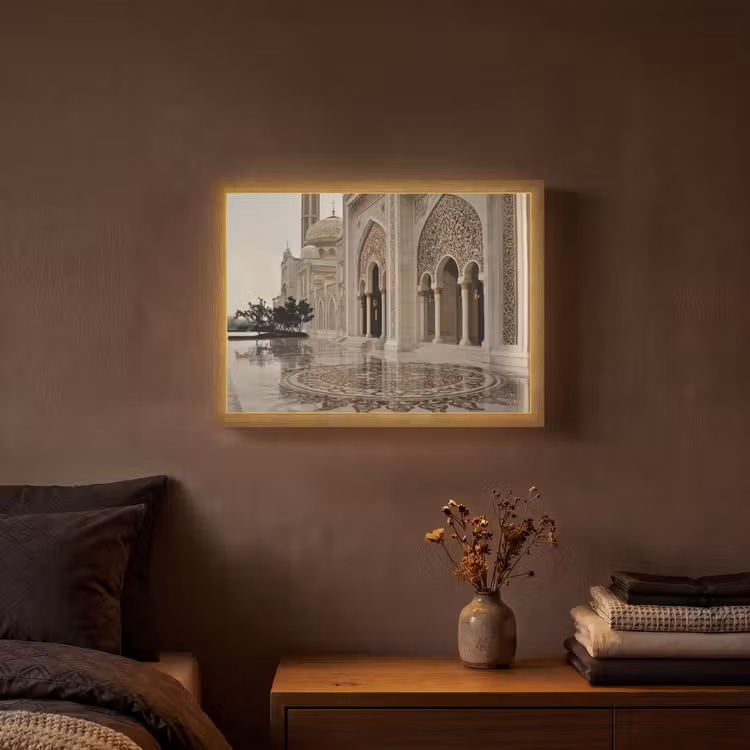 Gouden details - Marmer - Islamitisch Light Box met batterij (Wandlamp) middel -sfeer4