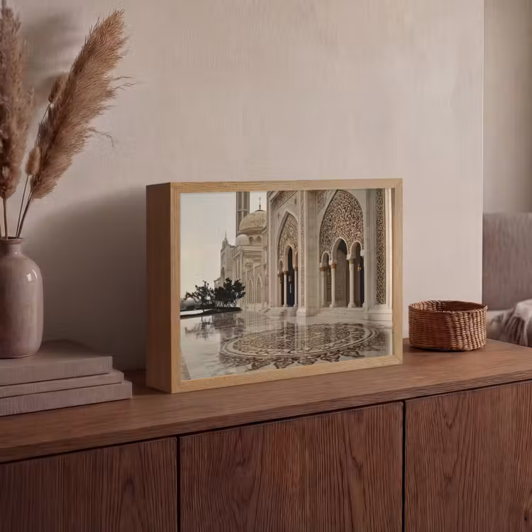 Gouden details - Marmer - Islamitisch Light Box met batterij (Wandlamp) middel -sfeer2