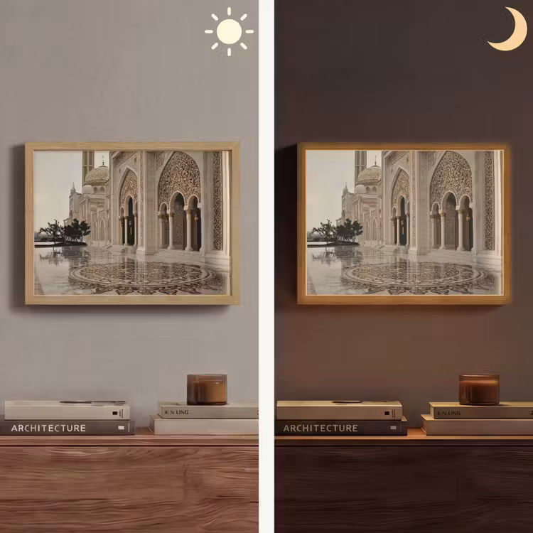 Gouden details - Marmer - Islamitisch Light Box met batterij (Wandlamp) middel -sfeer3