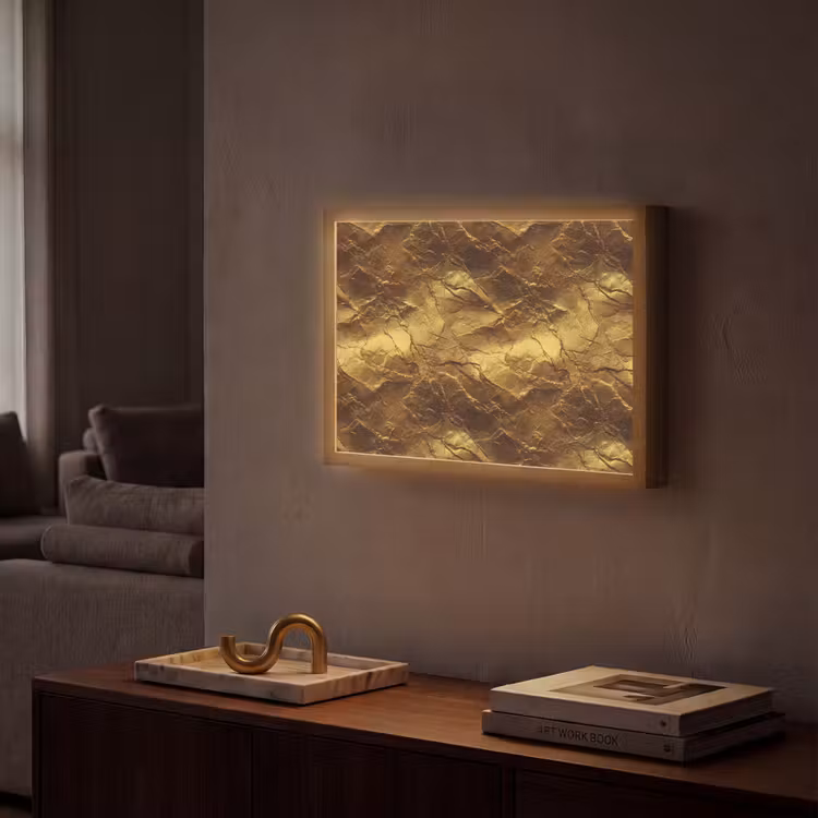 Bladgoud - Textuur - Goud Light Box met batterij (Wandlamp) middel 907 -sfeer1