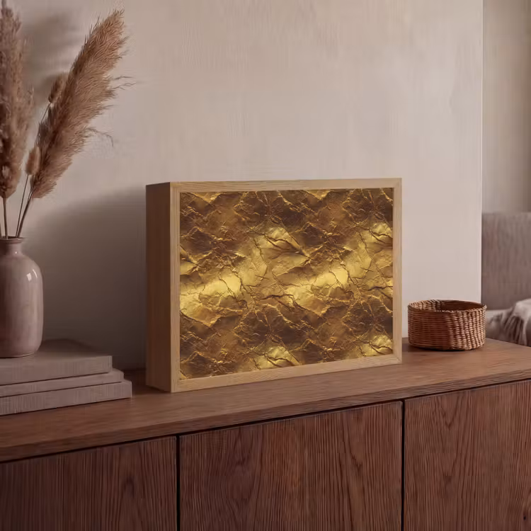 Bladgoud - Textuur - Goud Light Box met batterij (Wandlamp) middel 907 -sfeer2