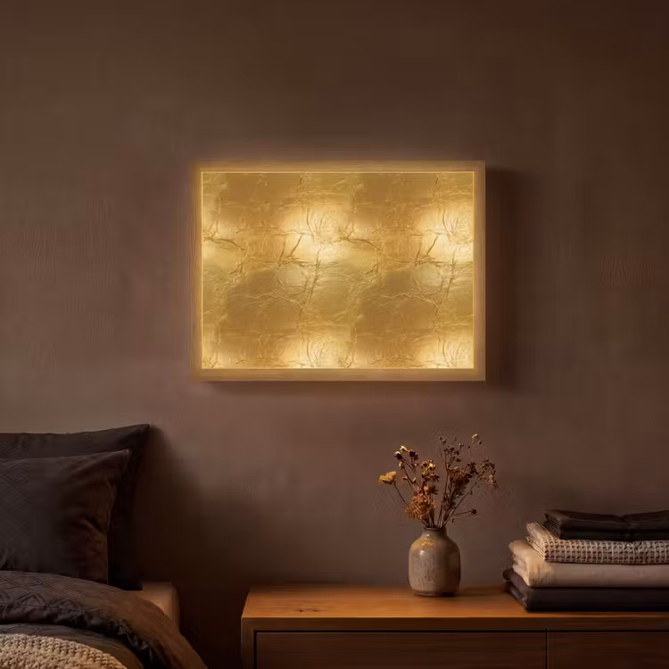 Bladgoud - Vintage - Textuur - Warm Goud Light Box met batterij (Wandlamp) middel 907 -sfeer4