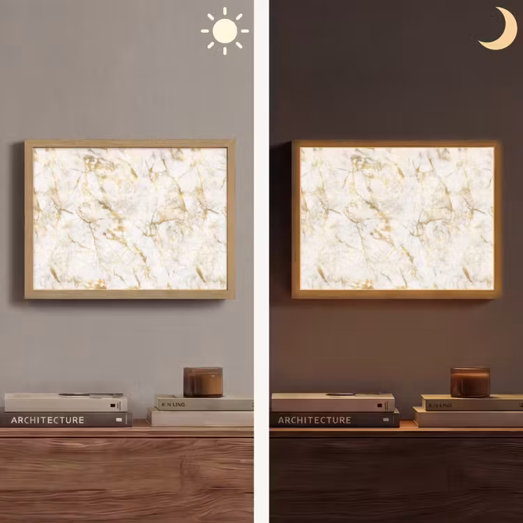 Goud - Licht - Nerf - Marmer Light Box met batterij (Wandlamp) middel 907 -sfeer3