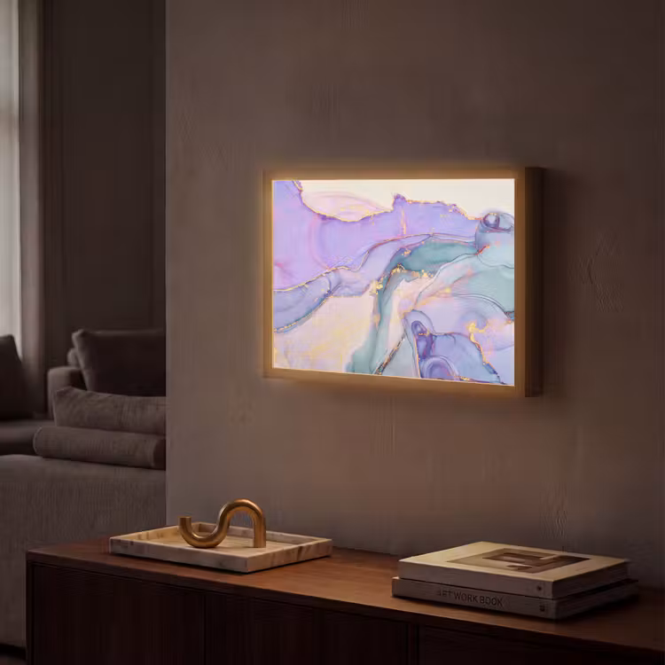 Goud - Marmer - Paars Light Box met batterij (Wandlamp) middel -sfeer1