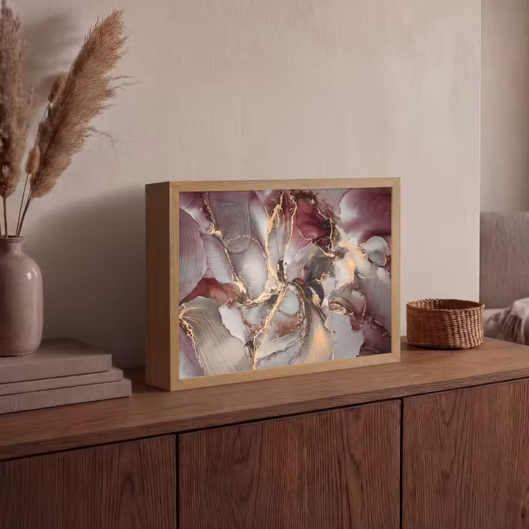Goud - Marmer - Paars Light Box met batterij (Wandlamp) middel -sfeer2