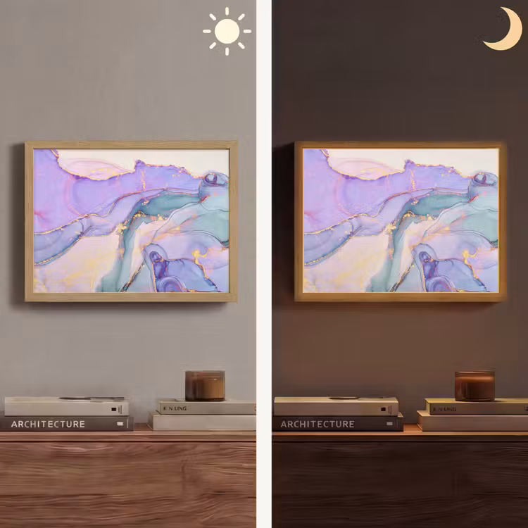 Goud - Marmer - Paars Light Box met batterij (Wandlamp) middel -sfeer3