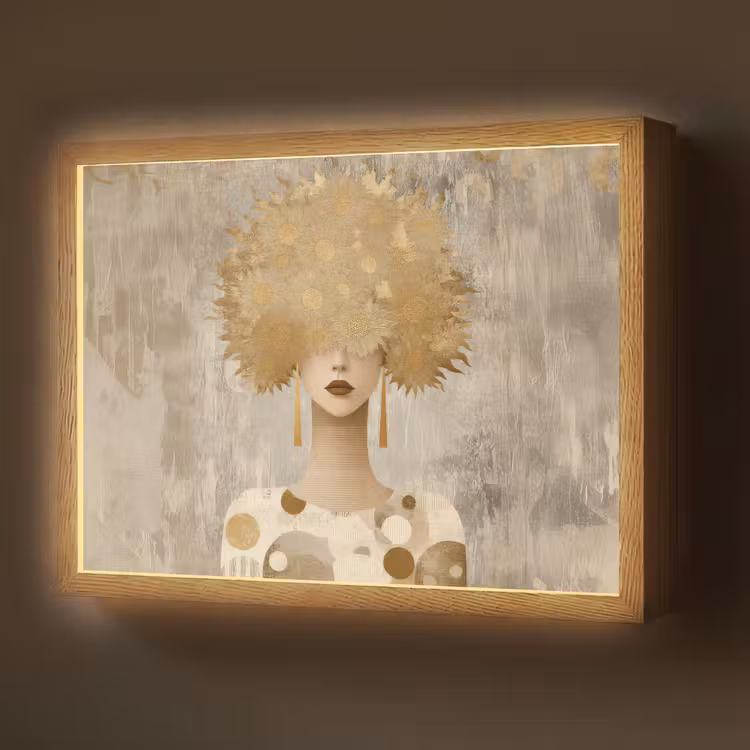Goud - Portret - Vrouw Light Box met batterij (Wandlamp) middel -z3d_website