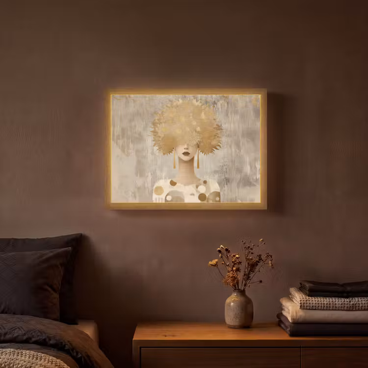 Goud - Portret - Vrouw Light Box met batterij (Wandlamp) middel -sfeer4