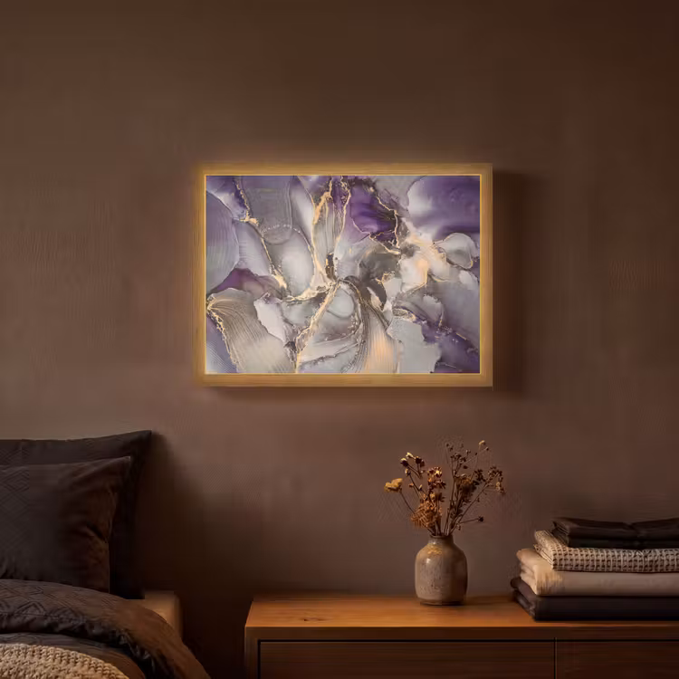Goud - Paars - Marmer Light Box met batterij (Wandlamp) middel -sfeer4