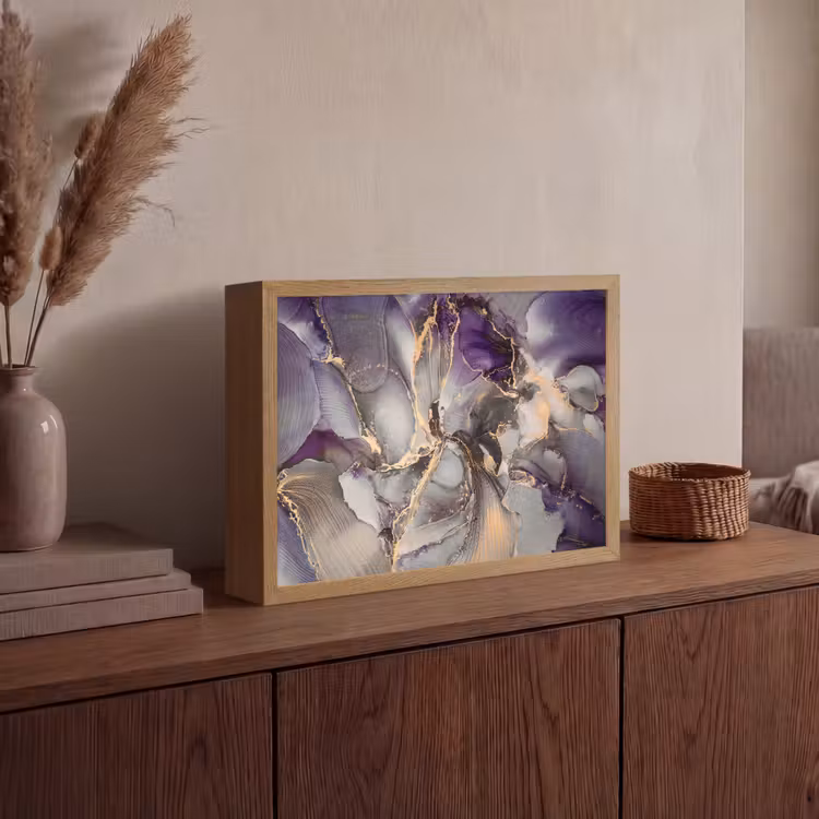 Goud - Paars - Marmer Light Box met batterij (Wandlamp) middel -sfeer2