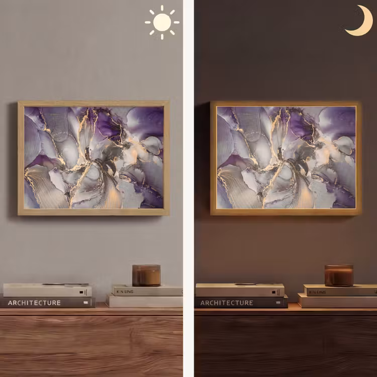 Goud - Paars - Marmer Light Box met batterij (Wandlamp) middel -sfeer3